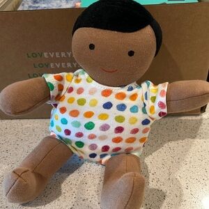 NEW Lovevery Organic Cotton Plush Baby Doll 8” Brown Skin Black Hair Mon…